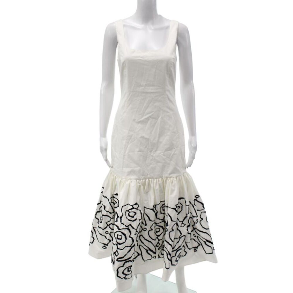Sara Roka Women Fit & Flare Dress White Floral Square Neck Sleeveless Size 40
